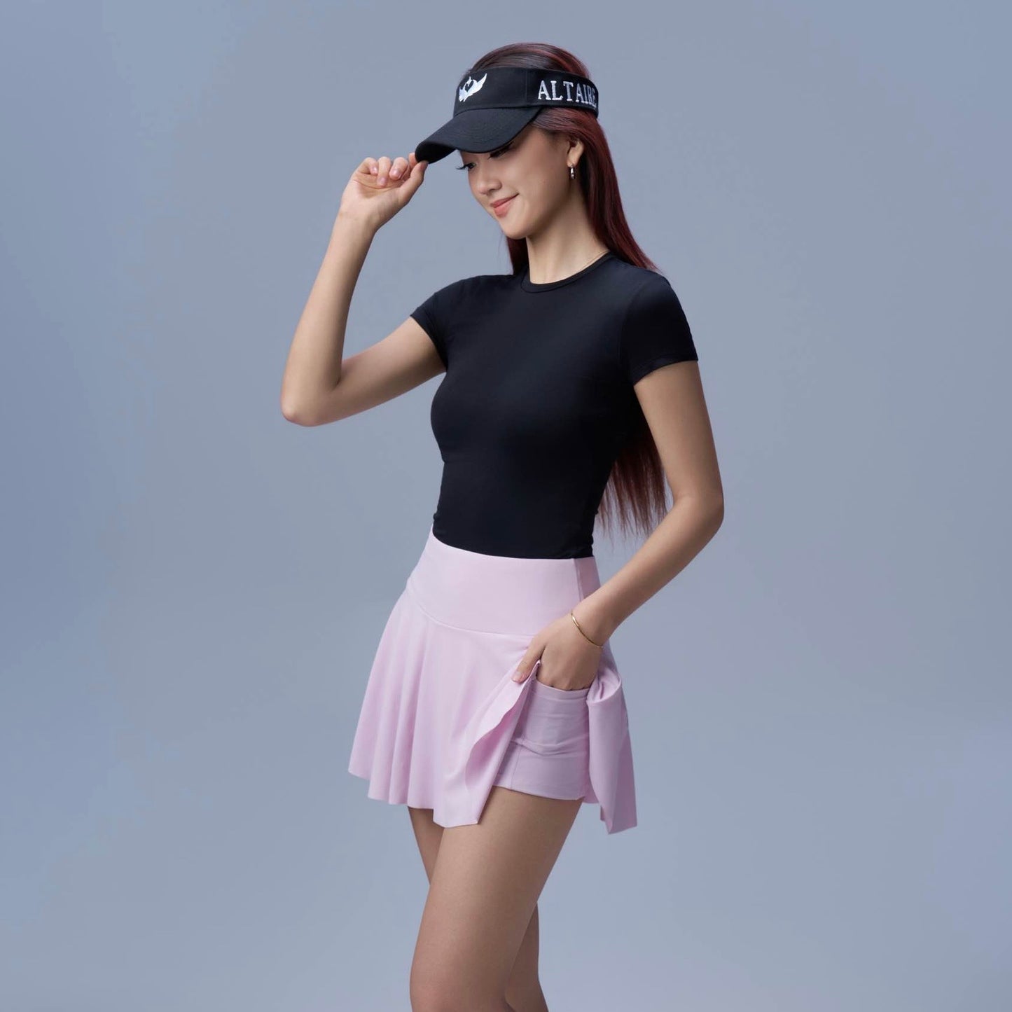 Pink High Stretch Flowy Skirt